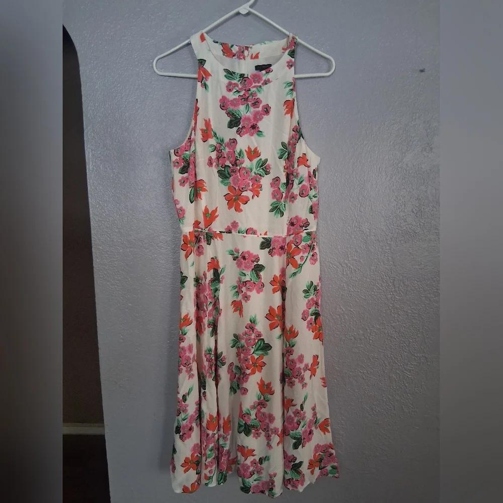 Ann Taylor NWT Halter Floral White Pink Green Dress Bow Detail Size 10 - Picture 2 of 8
